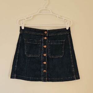 Denim Button-Front Skirt